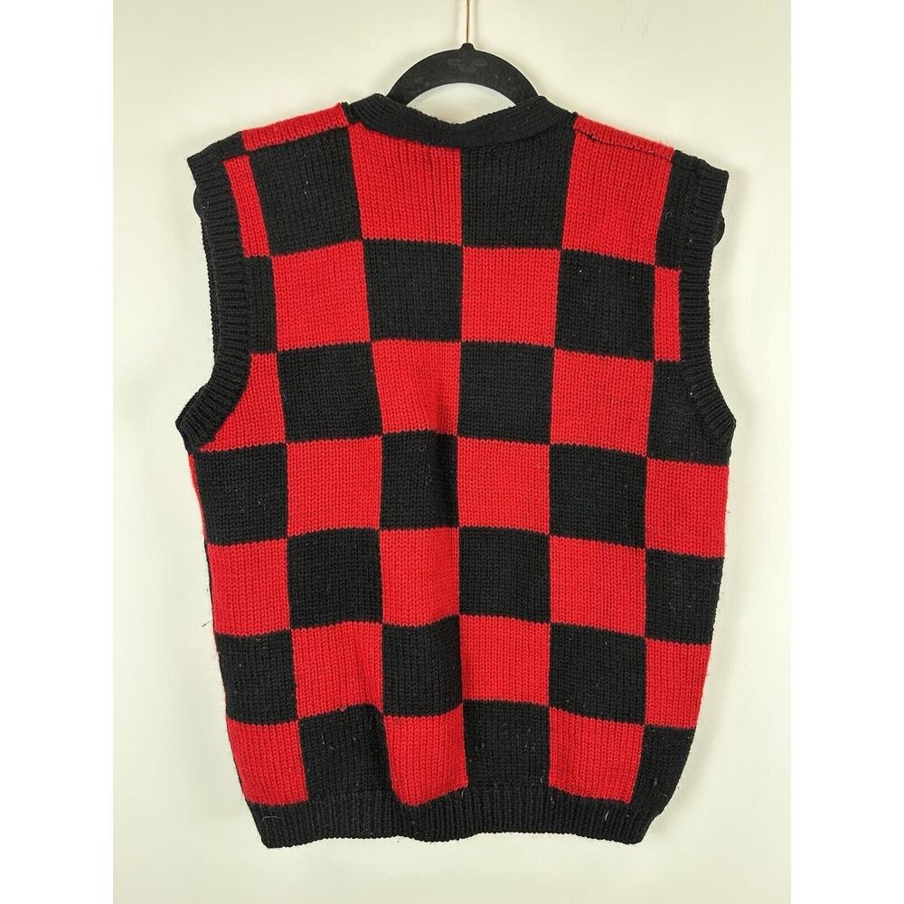 Vintage Wool Sweater‎ Vest 3D Knit Paisley Checker Patchwork Size Medium Men's - Picture 4 of 7